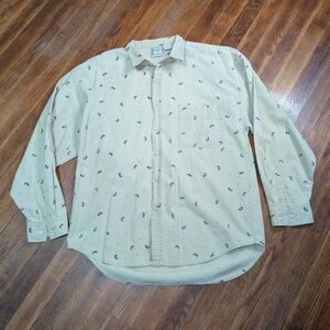 Vintage Men's Sedan Beige Paisley Button Up Size Large